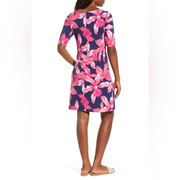 TOMMY BAHAMA Orchid Rua Floral Shift Dress, Island Navy, LARGE L - Picture 6 of 8